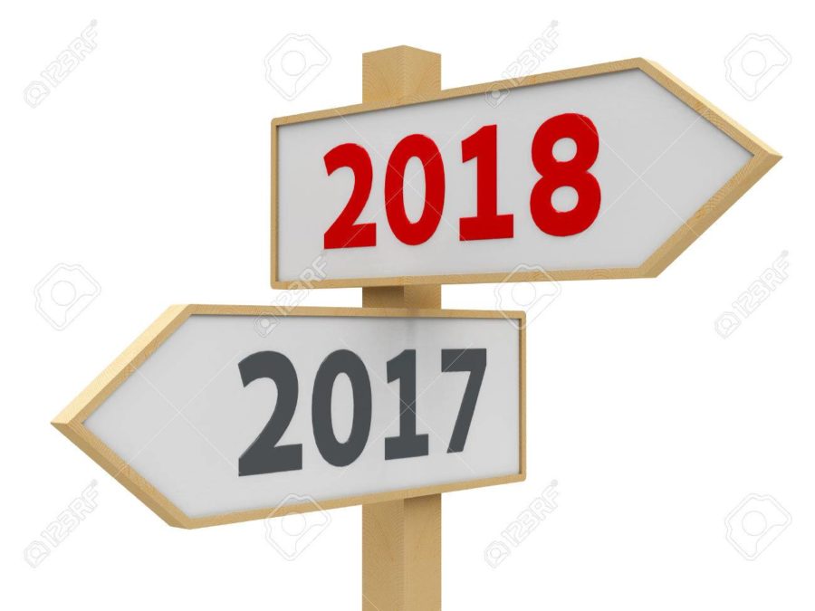 Road sign with 2017-2018 change on white background represents the new 2018, three-dimensional rendering